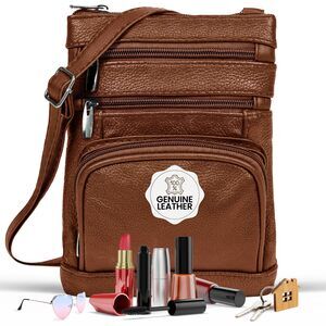 9433 leather Crossbody Purses , Multi Pocket Crossbody Purse